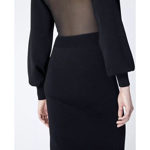 The Kooples Paris Midi Knit Dress Elastic Sheer Back Black 2 women’s medium - Picture 3 of 6
